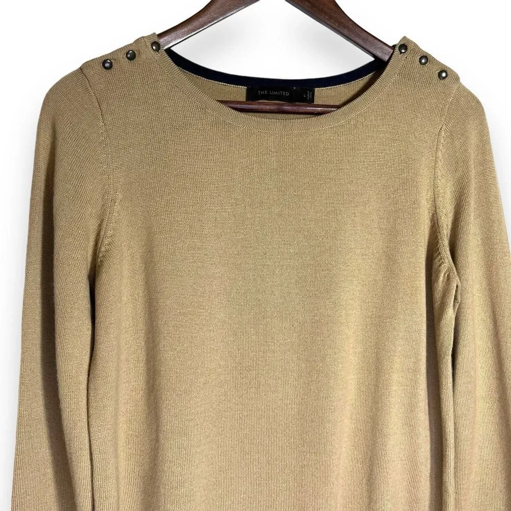 The Limited |‎ Merino Wool Sweater Women's Large Knit Round Neck Button Detail